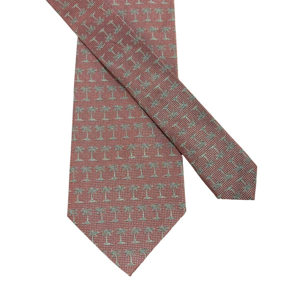 Tommy Bahama Off Island Mens Silk Tie Rust Red Palm Tree Tropical‎ Hand Made - Picture 3 of 8